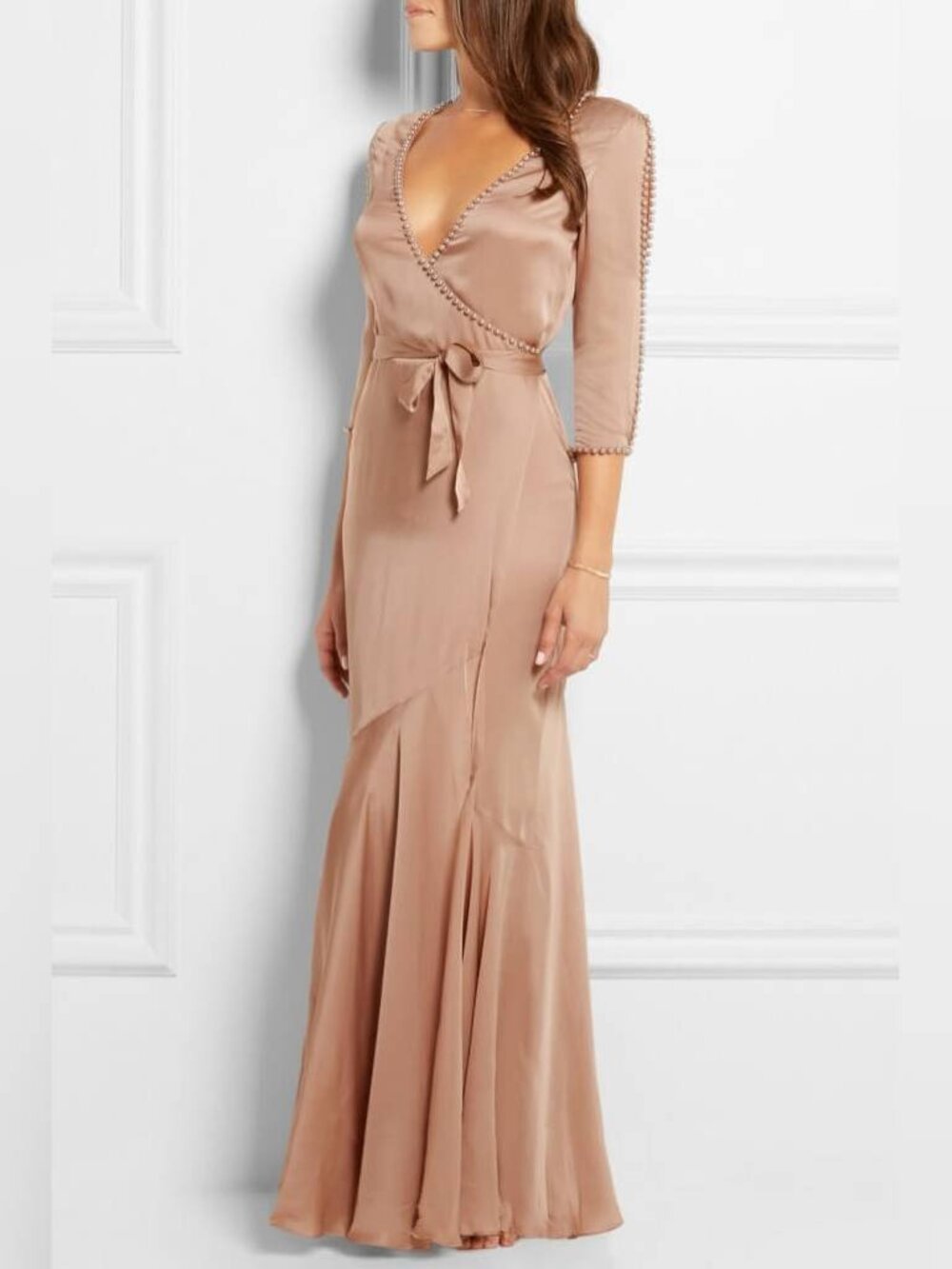 Agent Provocateur Francis Nude Faux Pearl Embellished Silk Satin Gown